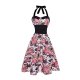 Women spend daily, vacation, beach retro leather, swing dress, Floral Halter Cotton